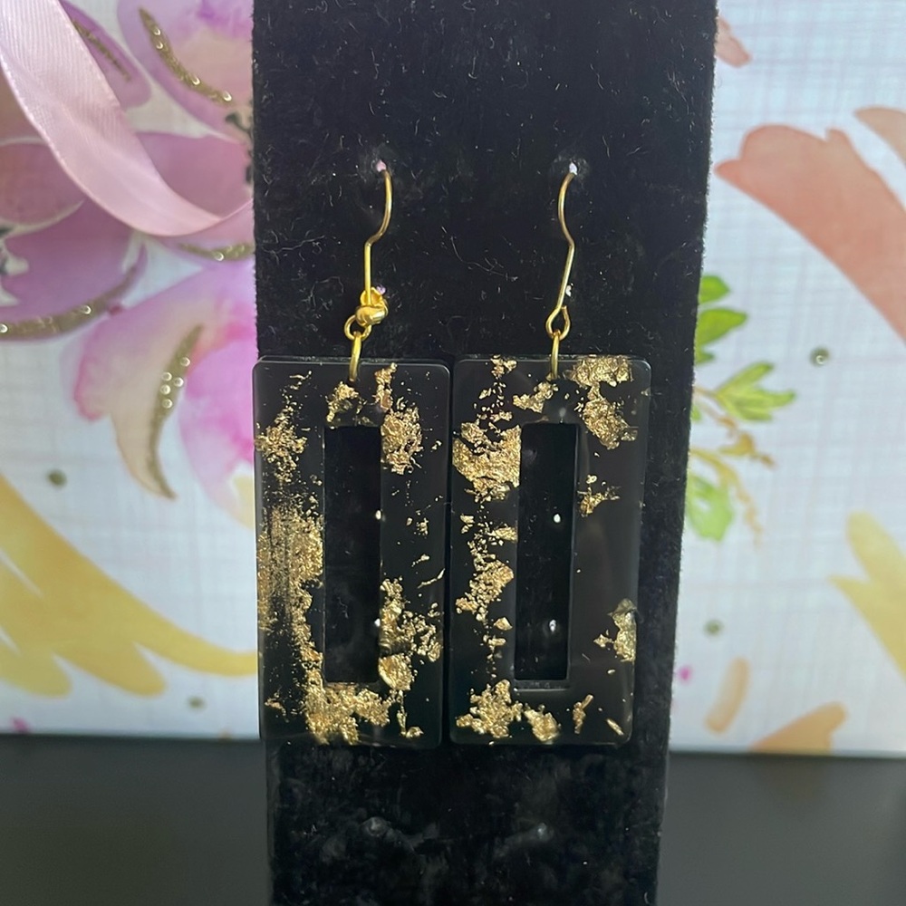Handmade black with gold speckles earrings